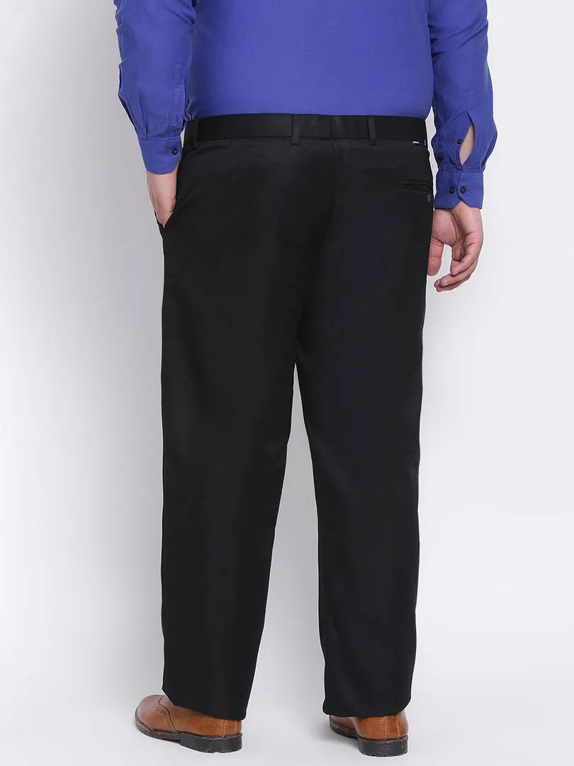 Elegant Black Polyester Viscose Solid Regular Trousers For Men