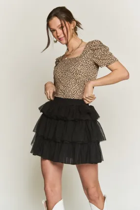 Flirty Tiered Mesh Mini Skirt with Elastic Waist