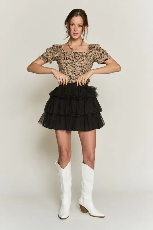 Flirty Tiered Mesh Mini Skirt with Elastic Waist