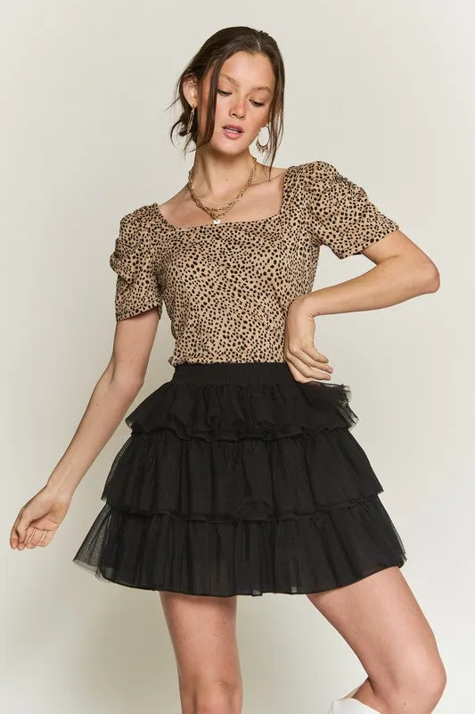 Flirty Tiered Mesh Mini Skirt with Elastic Waist