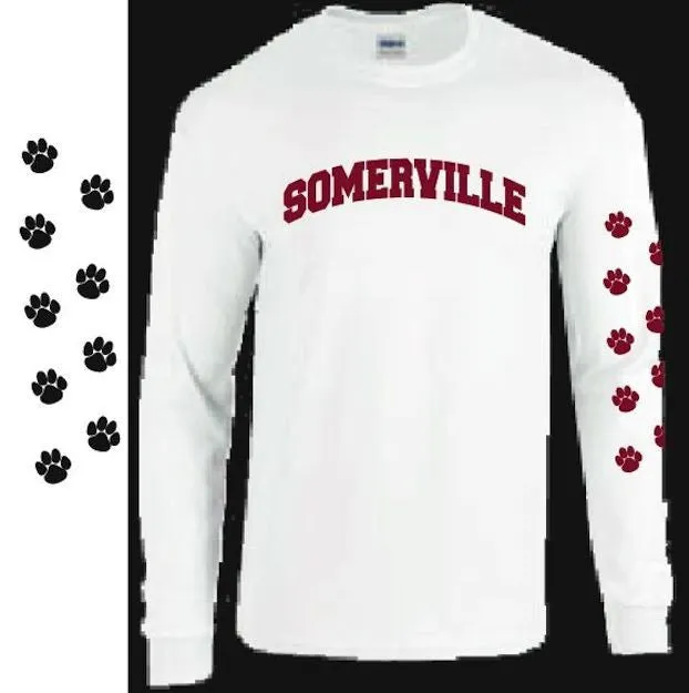Gildan Long Sleeve T-Shirt <br>WHITE with ATHLETIC RED INK