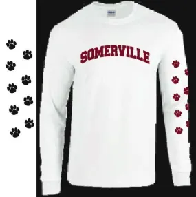 Gildan Long Sleeve T-Shirt <br>WHITE with ATHLETIC RED INK