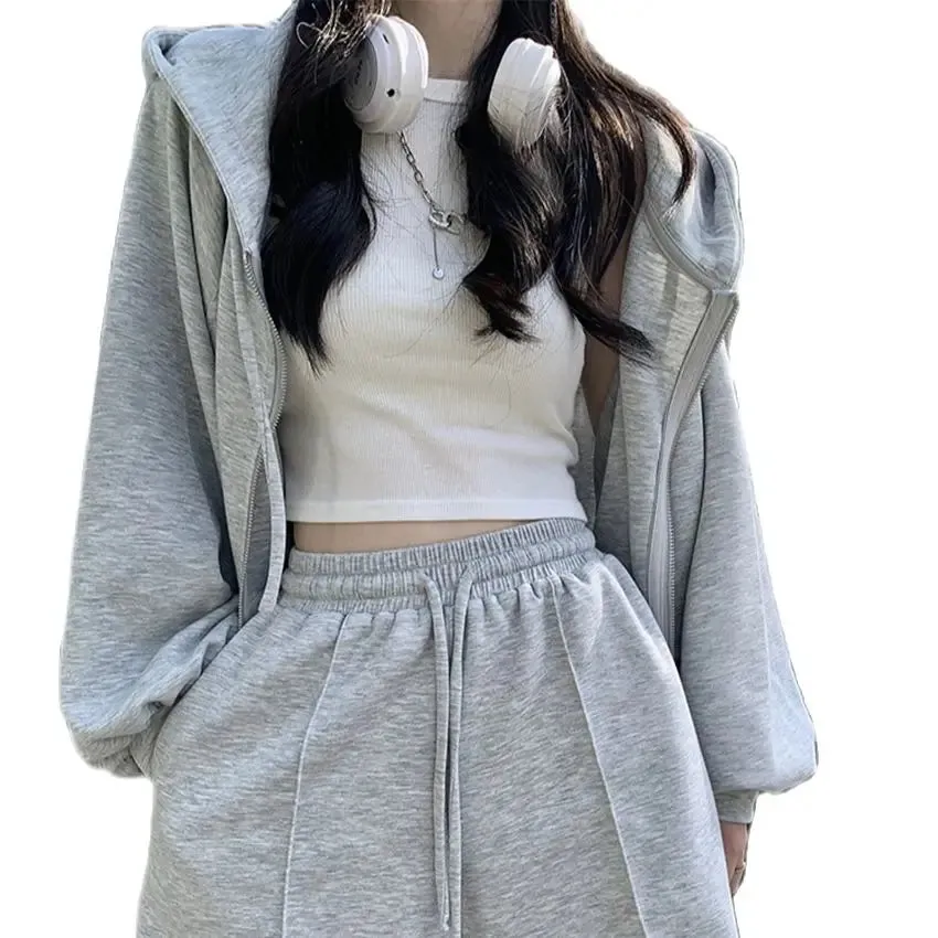 Girlary Casual Sports Women Two Pieces Suits Autumn Hooded Loose Coats Daily Wide Leg Office Lady Shorts Mujer Sets