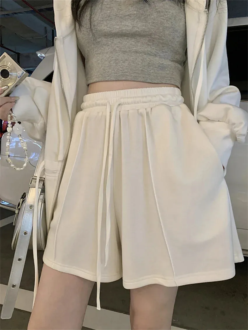 Girlary Casual Sports Women Two Pieces Suits Autumn Hooded Loose Coats Daily Wide Leg Office Lady Shorts Mujer Sets