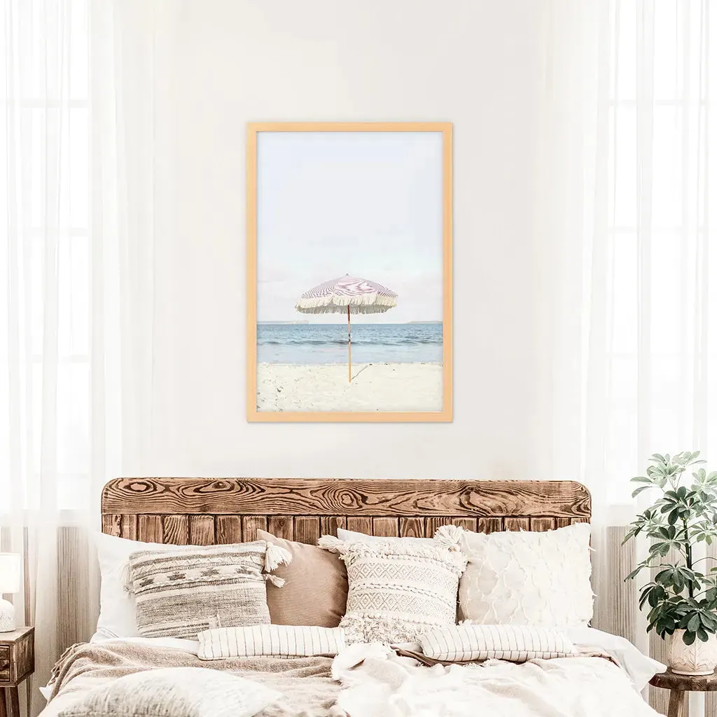 Girl's Nursery Wall Decor. Pink Umbrella, Blue Ocean