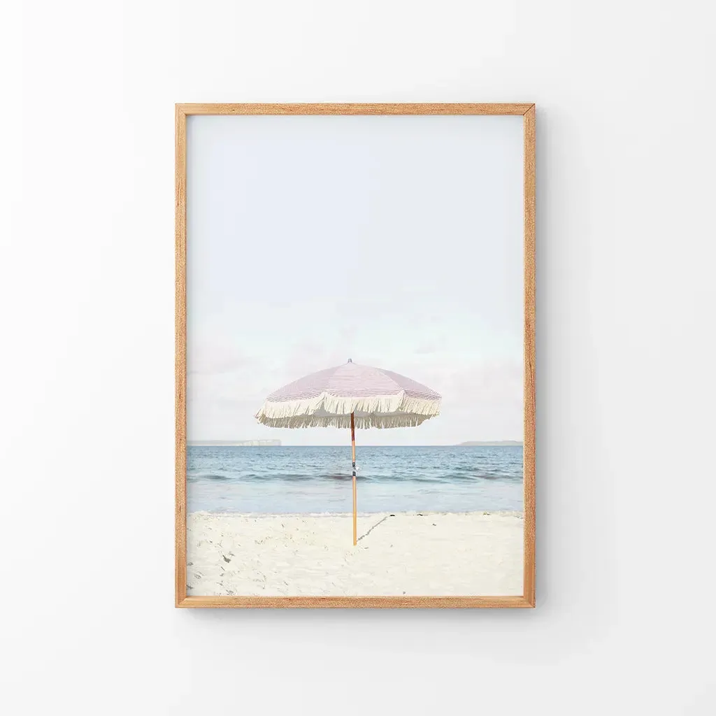 Girl's Nursery Wall Decor. Pink Umbrella, Blue Ocean