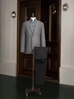 Grey Houndstooth Blazer & Black Trousers