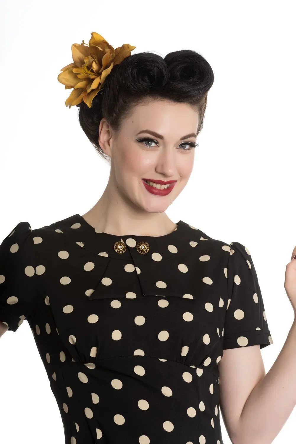 Hell Bunny 50's Retro Vintage Sweet Office Lady Black Mod Polka Dot Dress