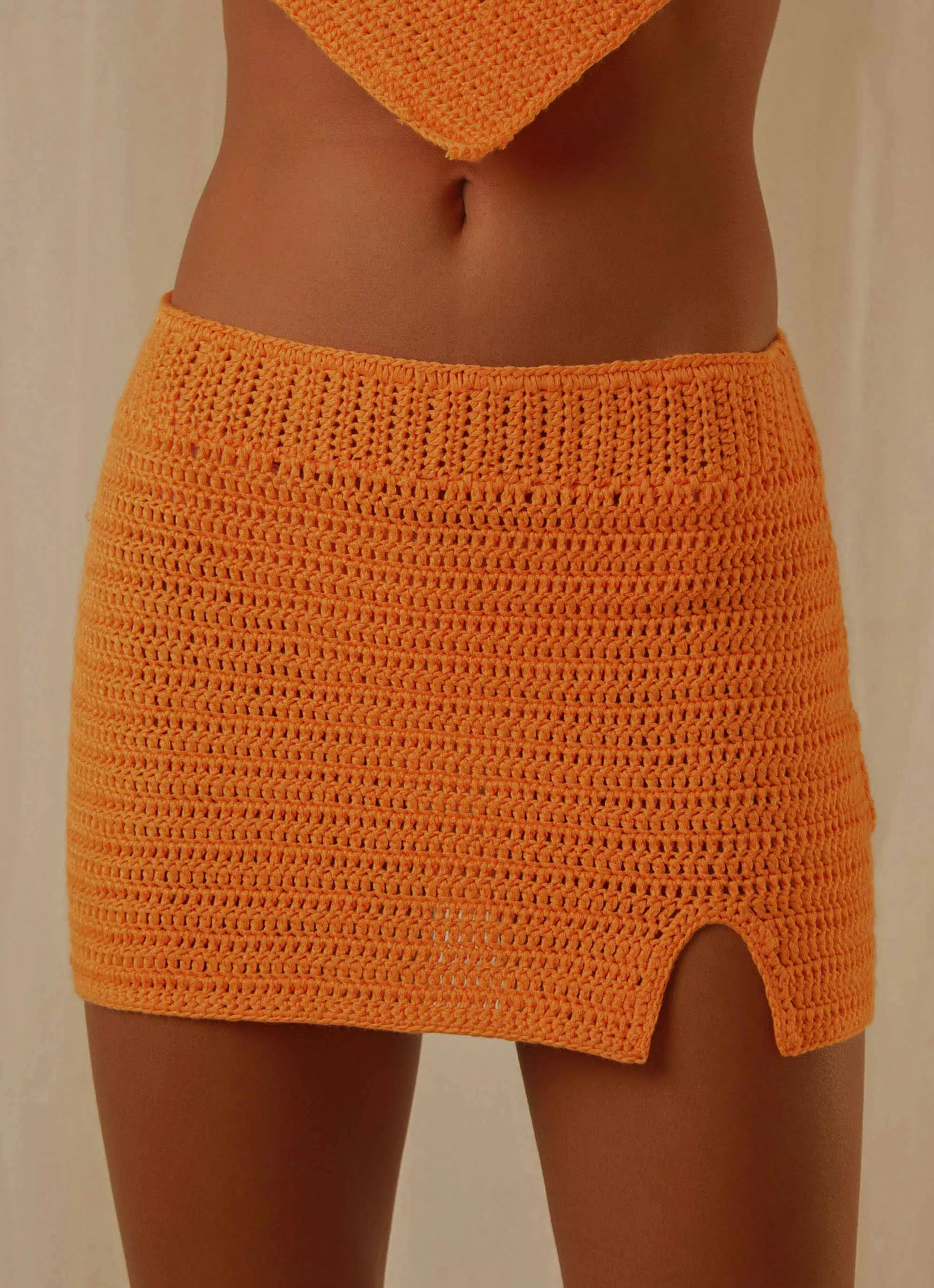 Island Sun Crochet Mini Skirt - Tangerine
