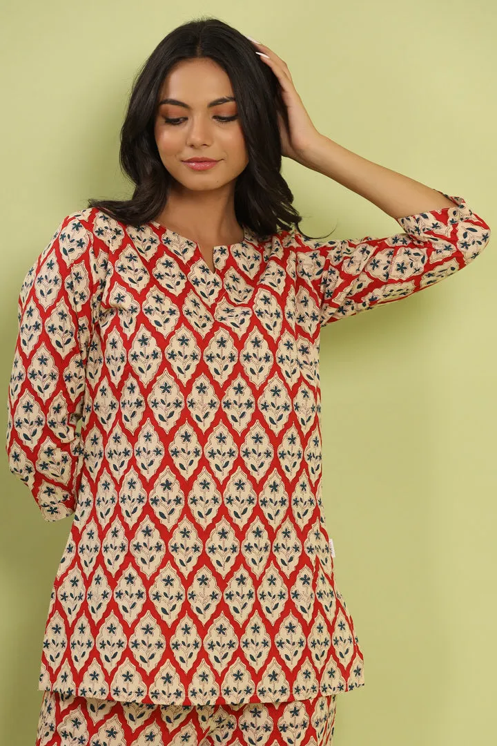 Jharokha on Red Cotton Top Set