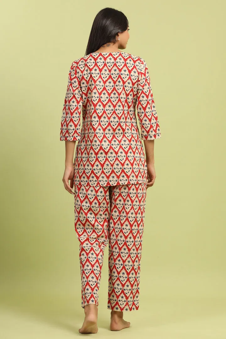 Jharokha on Red Cotton Top Set