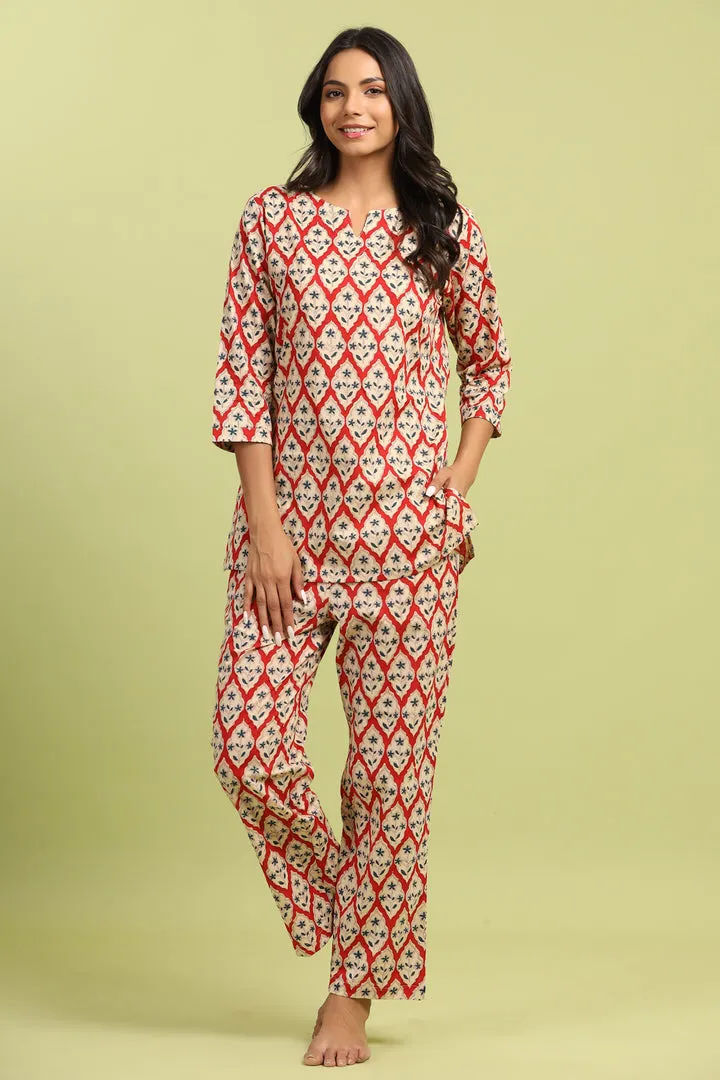 Jharokha on Red Cotton Top Set