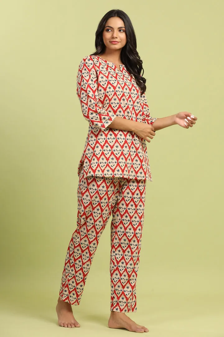 Jharokha on Red Cotton Top Set