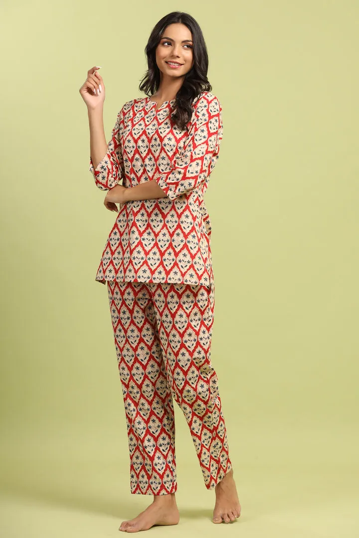 Jharokha on Red Cotton Top Set