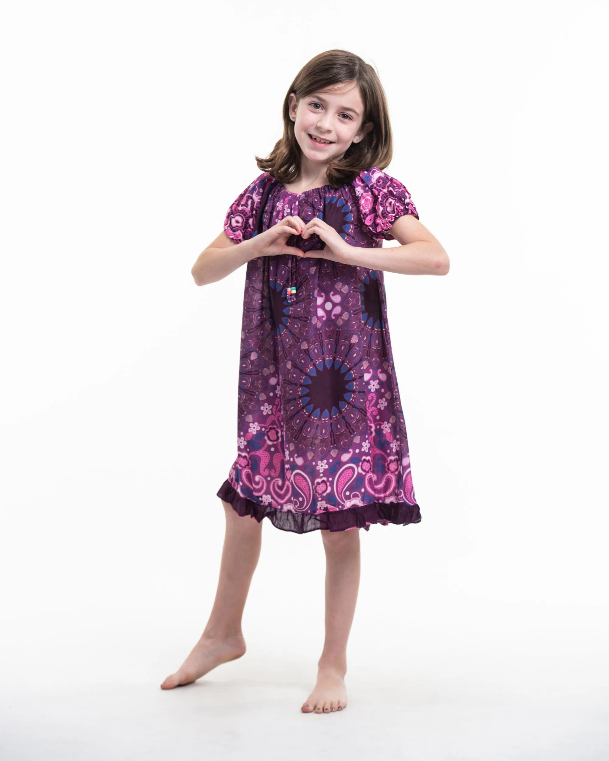 Kids Paisley Mandalas Dress in Purple