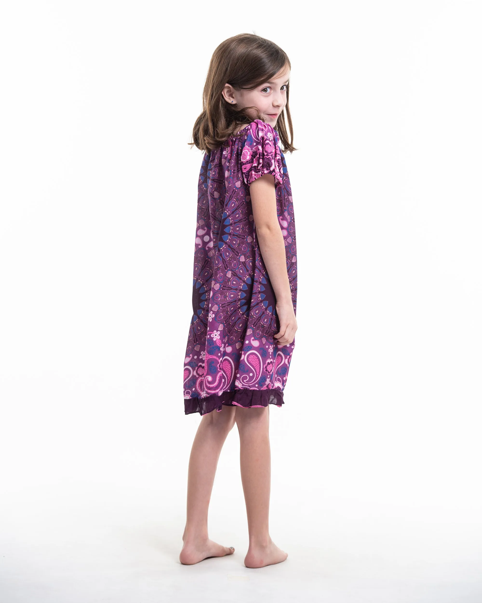 Kids Paisley Mandalas Dress in Purple