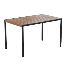 Light Brown Slat Synteak Poly Outdoor Steel Frame Restaurant Table with Umbrella Hole