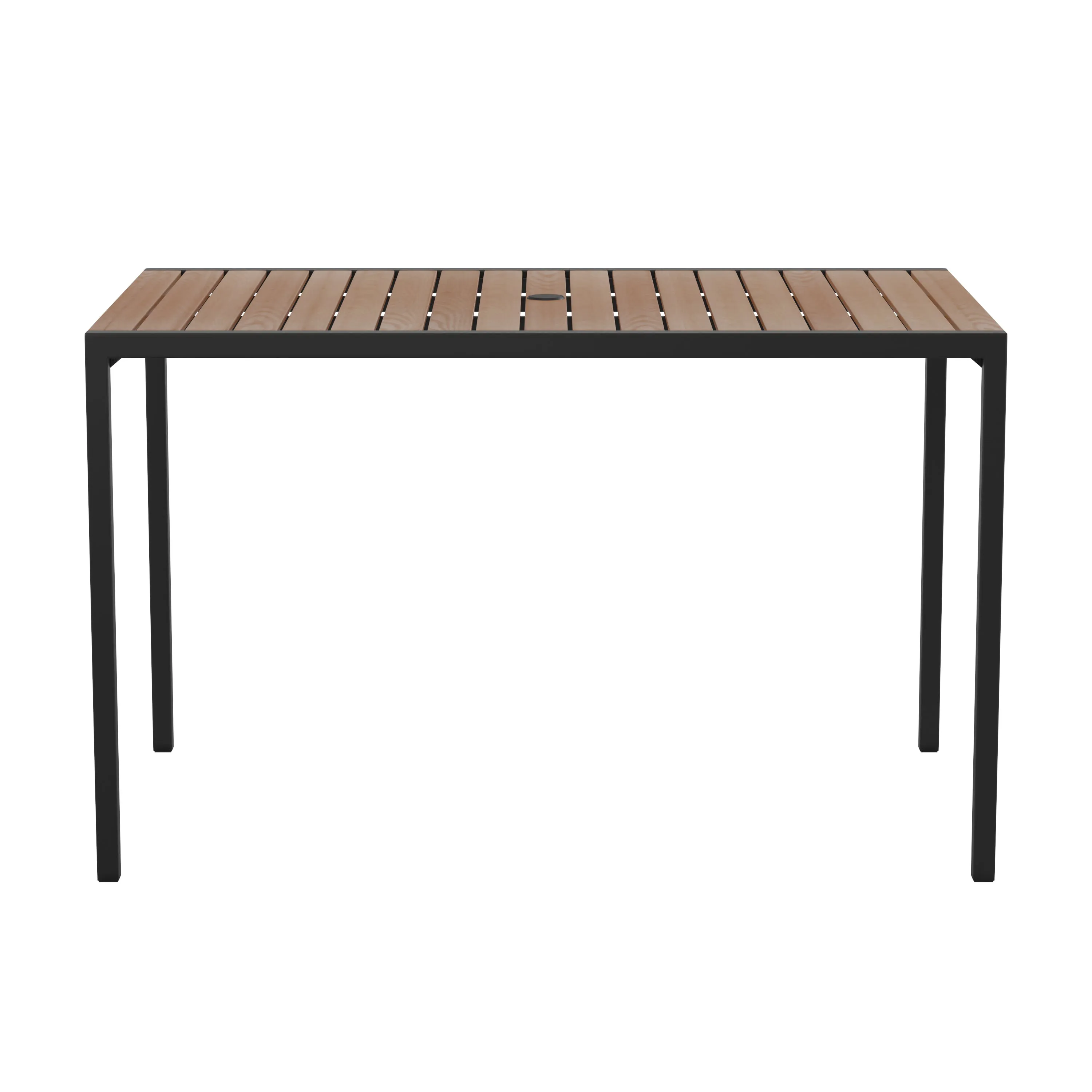 Light Brown Slat Synteak Poly Outdoor Steel Frame Restaurant Table with Umbrella Hole