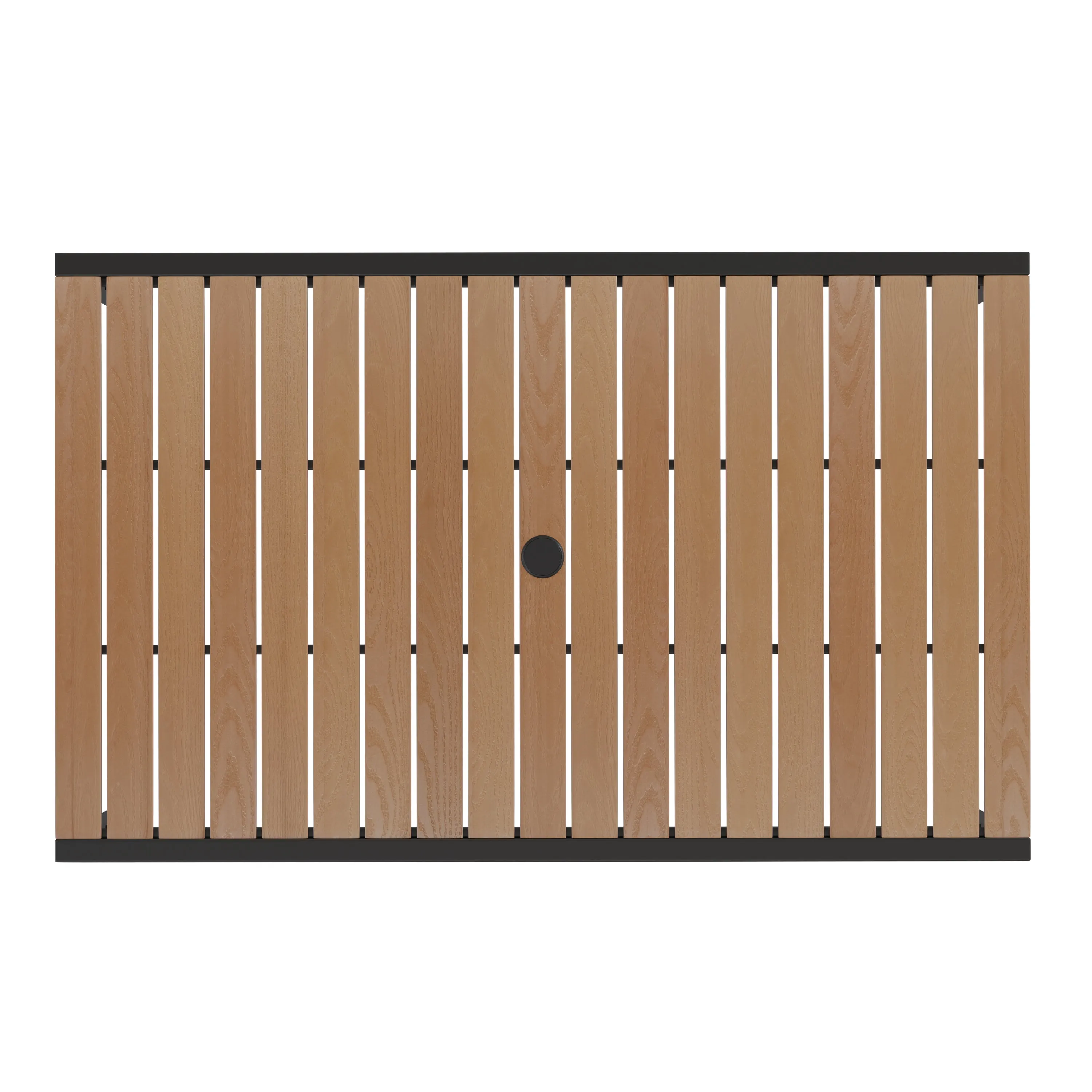 Light Brown Slat Synteak Poly Outdoor Steel Frame Restaurant Table with Umbrella Hole