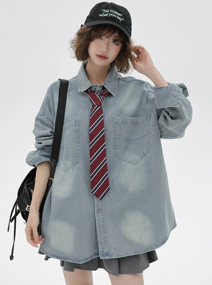 Loose Tie Denim Retro Jacket   Shirt American