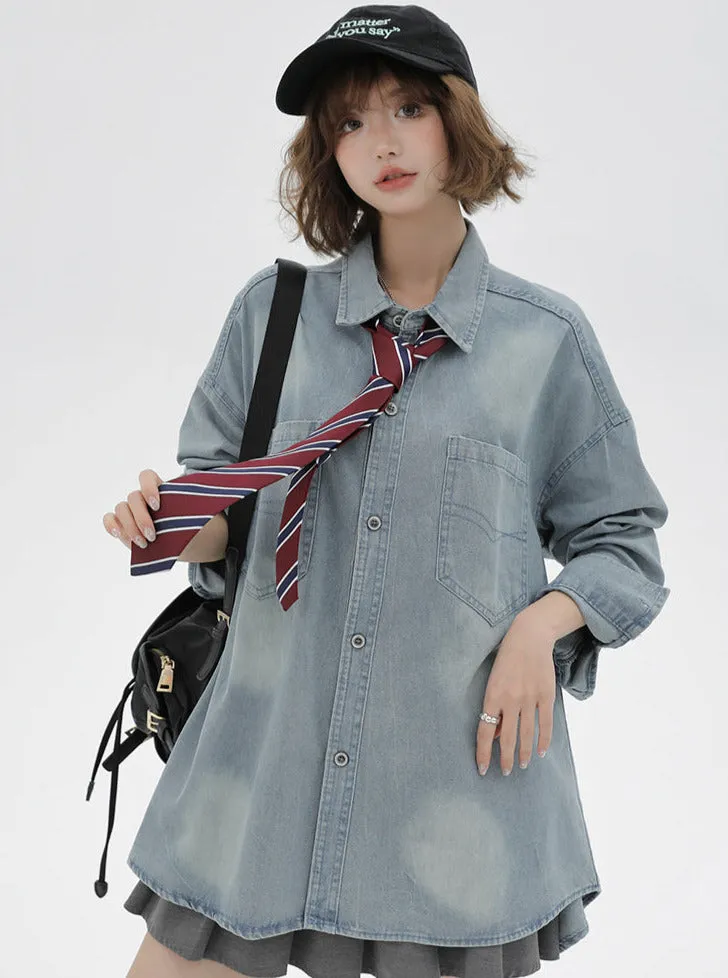 Loose Tie Denim Retro Jacket   Shirt American
