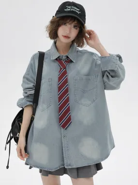Loose Tie Denim Retro Jacket   Shirt American