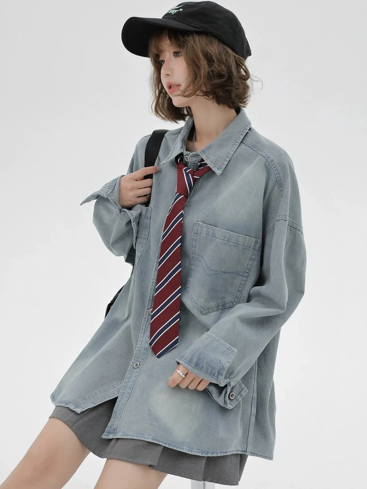 Loose Tie Denim Retro Jacket   Shirt American