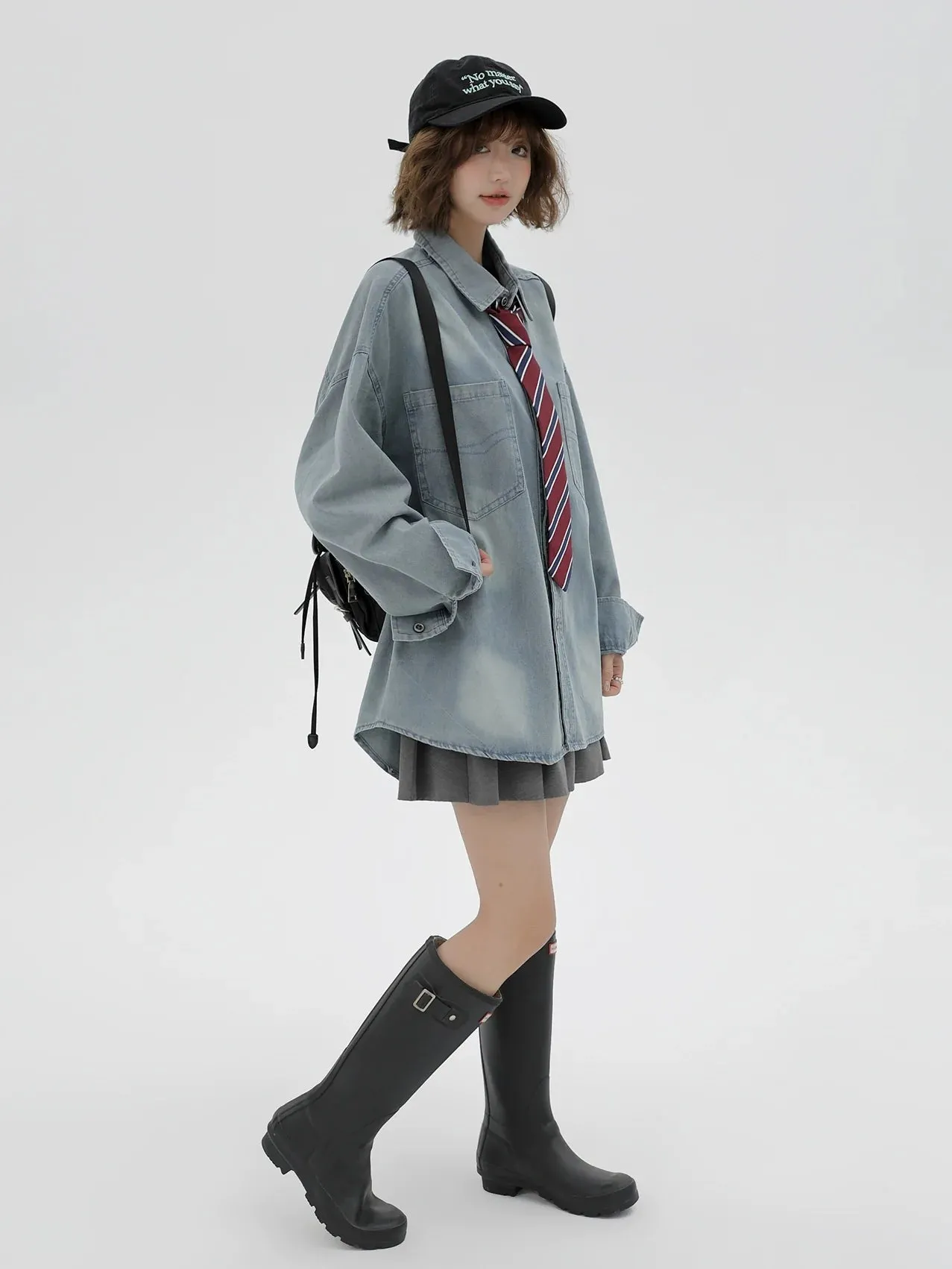 Loose Tie Denim Retro Jacket   Shirt American
