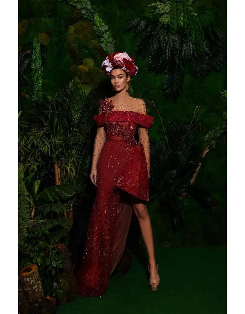 Luxury Evening Gown Red with Headwrap