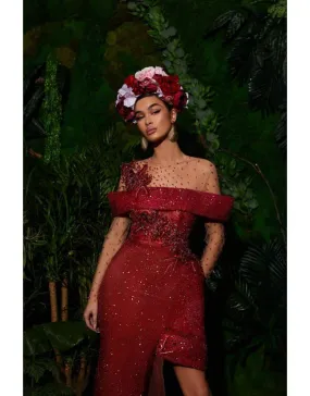 Luxury Evening Gown Red with Headwrap