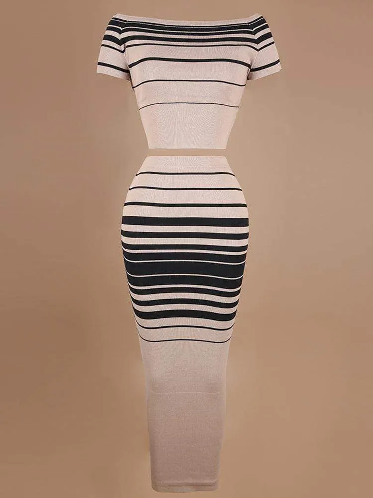 MACHIKA BLACK & LATTE STRIPED CO-ORD KNIT RIBBED SET