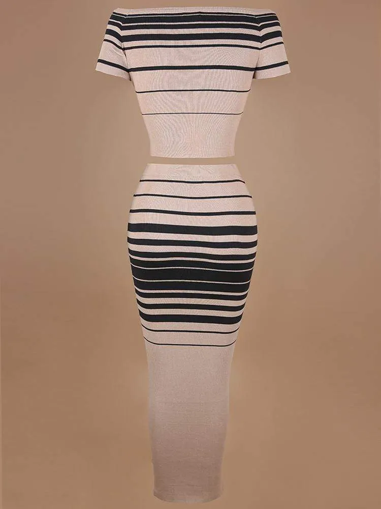 MACHIKA BLACK & LATTE STRIPED CO-ORD KNIT RIBBED SET