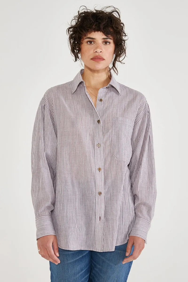 Mallory Pleat Sleeve Shirt in Wood Stripe