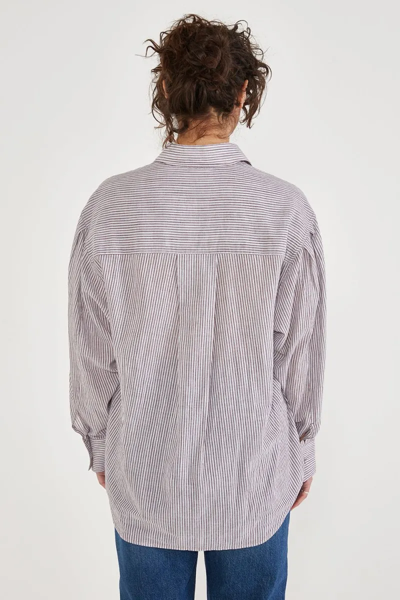 Mallory Pleat Sleeve Shirt in Wood Stripe