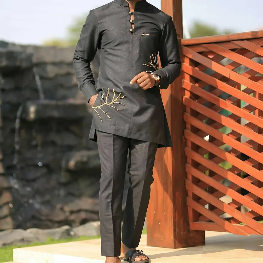 Men's Printed Top And Trousers Suit Wedding Dress Slim Suit
