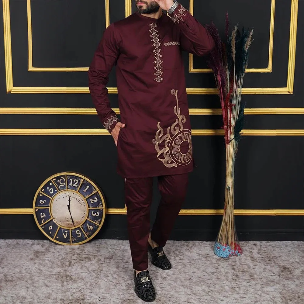 Men's Printed Top And Trousers Suit Wedding Dress Slim Suit