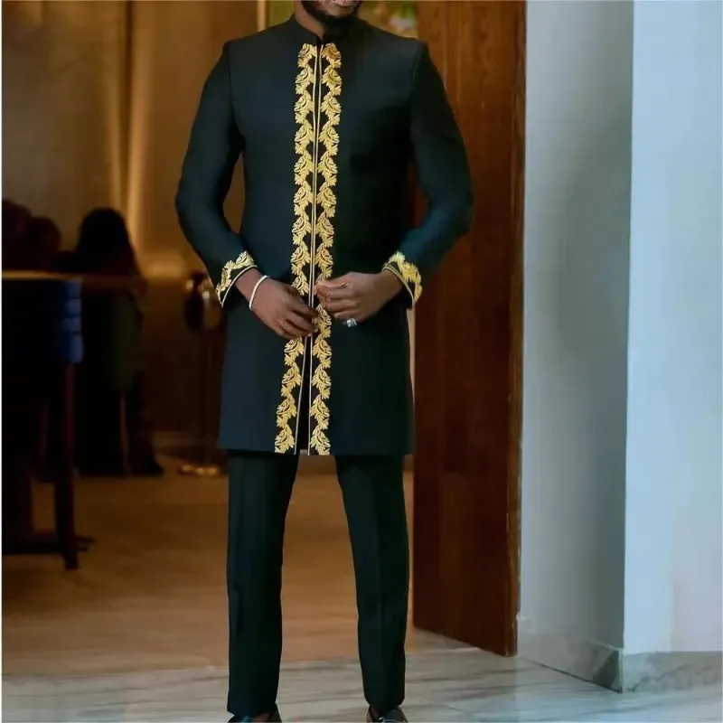 Men's Printed Top And Trousers Suit Wedding Dress Slim Suit