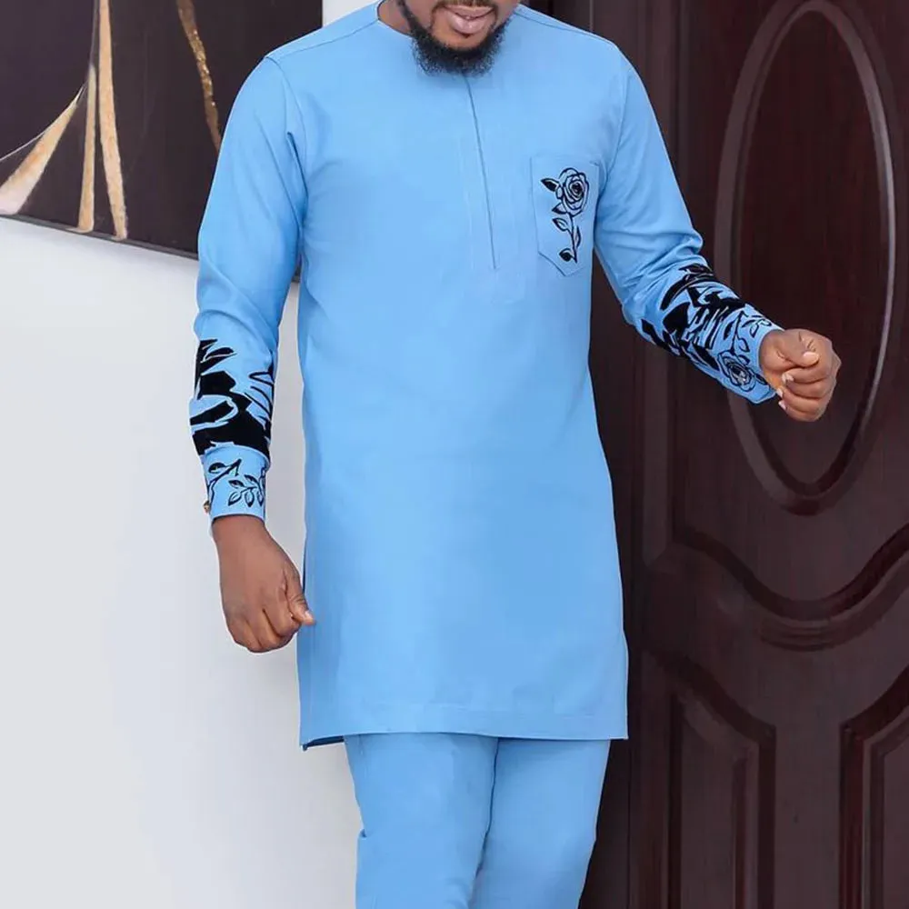 Men's Printed Top And Trousers Suit Wedding Dress Slim Suit