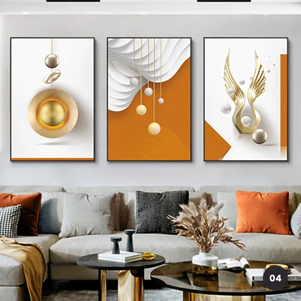 Modern Aesthetics Abstract Triptych Golden Leaf Wall Art Fine Art Canvas Prints Pictures For Living Room Dining Room Home Office Interiors Set of 3