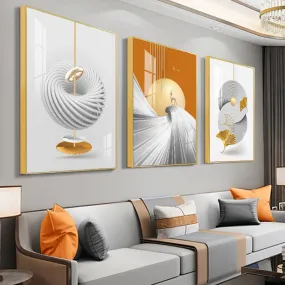 Modern Aesthetics Abstract Triptych Golden Leaf Wall Art Fine Art Canvas Prints Pictures For Living Room Dining Room Home Office Interiors Set of 3