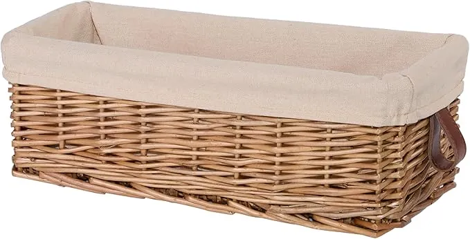 Narrow Wicker Storage Basket with Lining