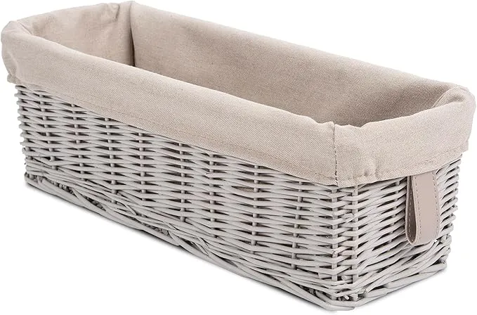 Narrow Wicker Storage Basket with Lining