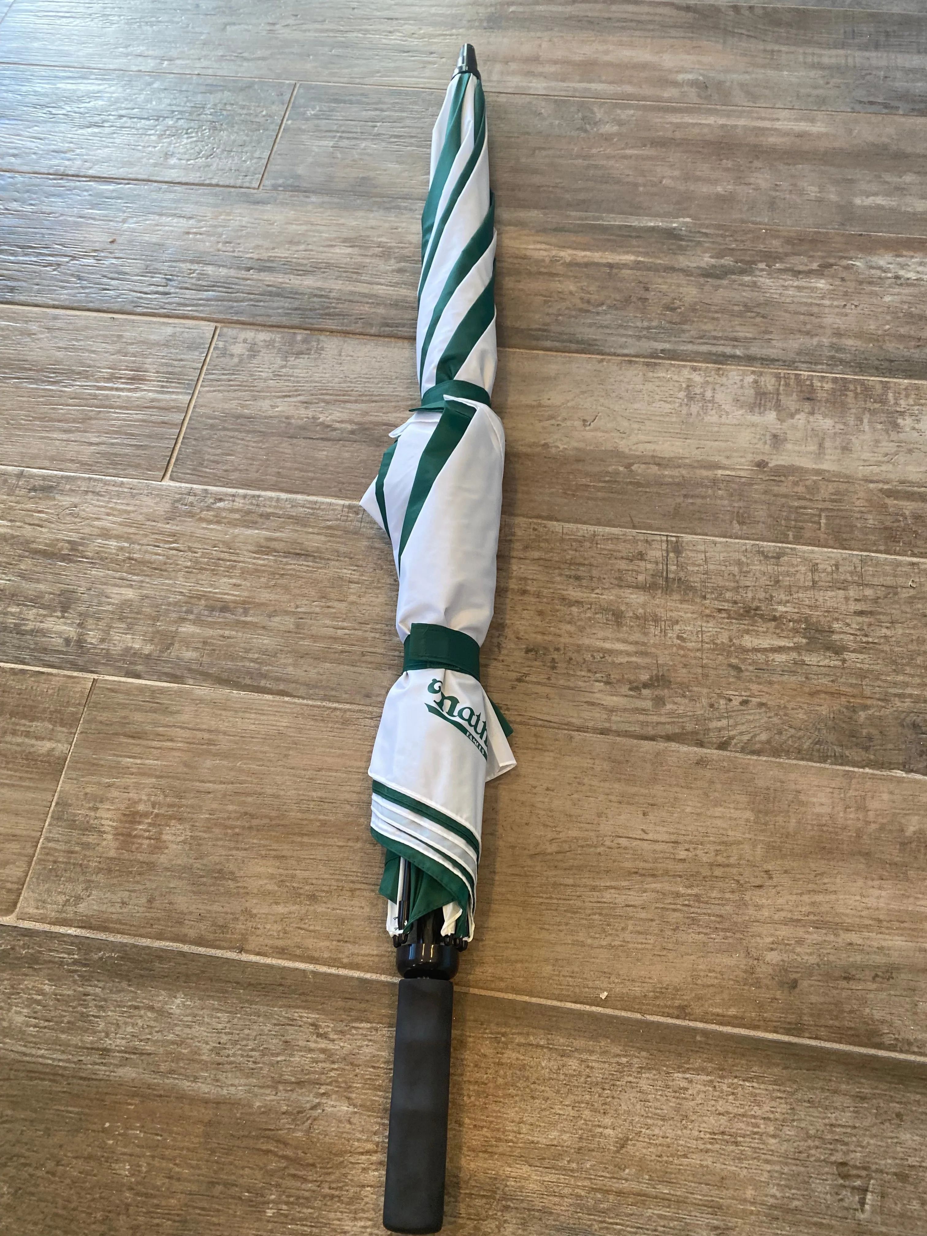 Oversized Green and White Nathans Famous Golf Umbrella