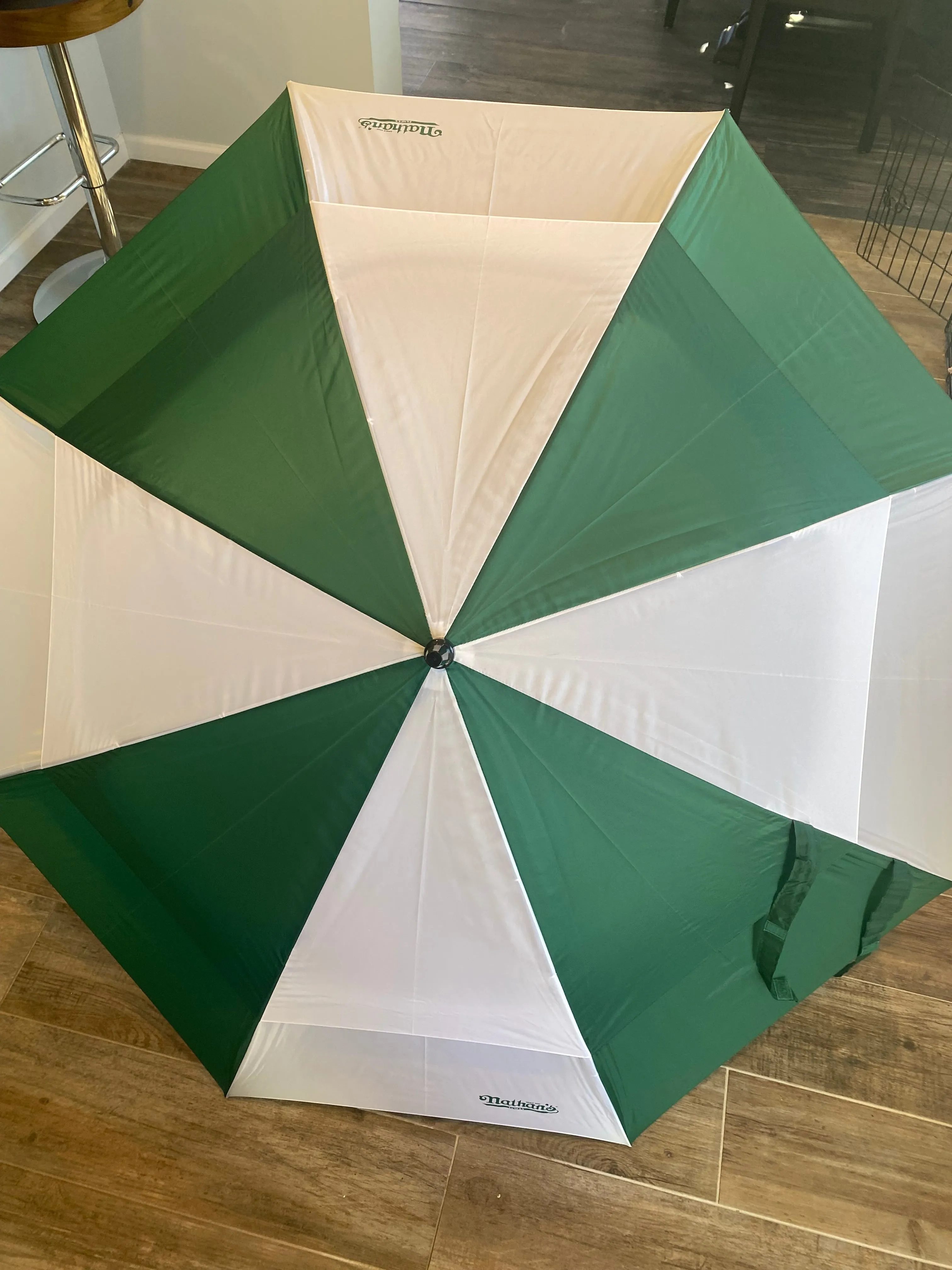 Oversized Green and White Nathans Famous Golf Umbrella