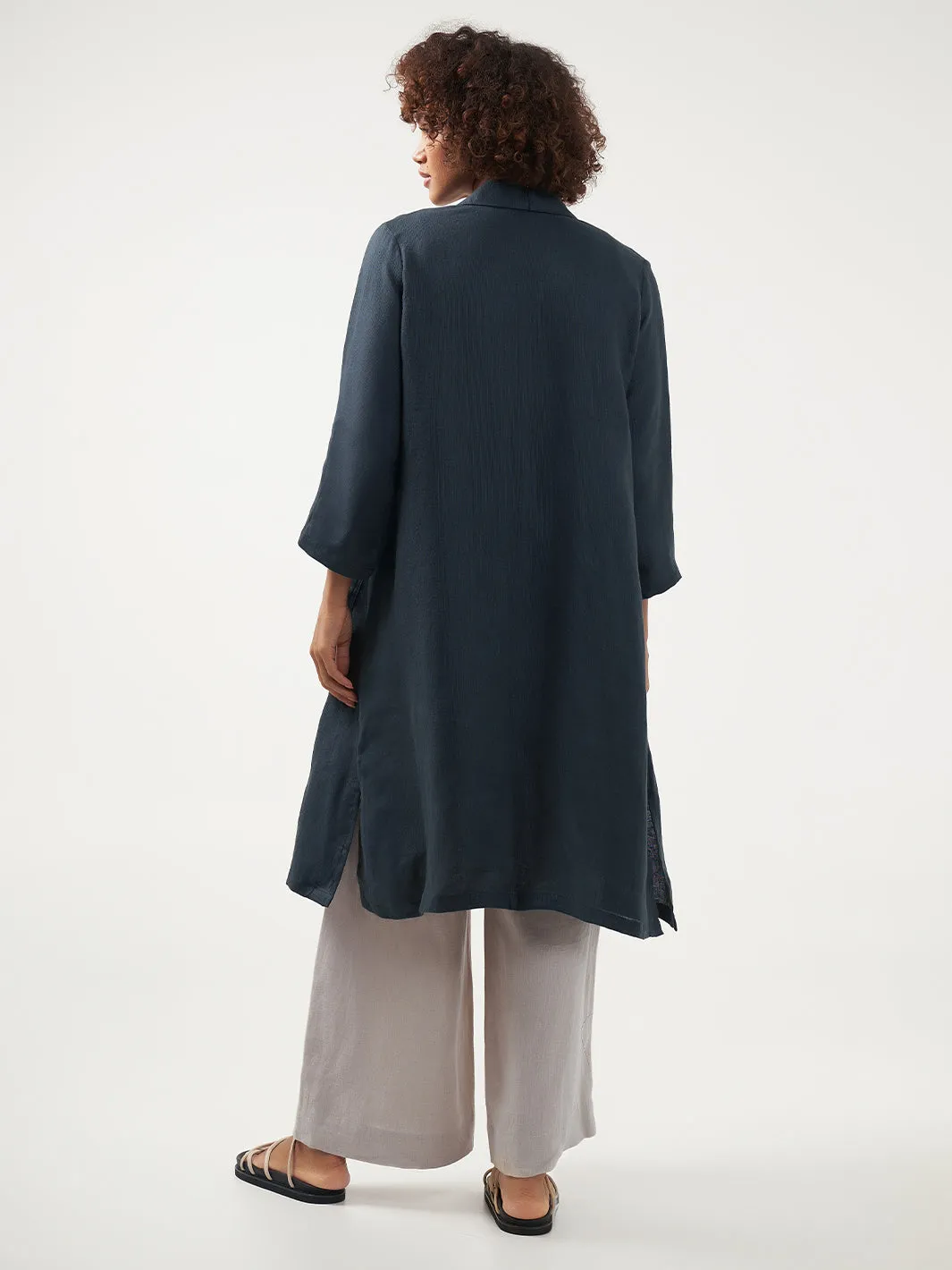 Nova Longline Linen Coat Charcoal