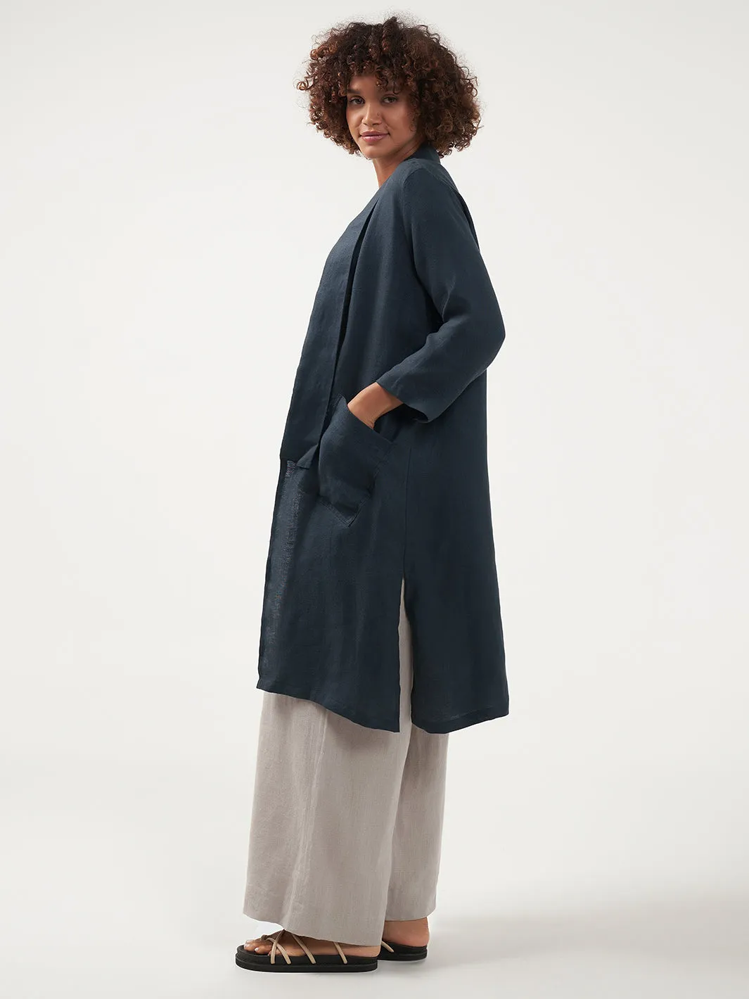 Nova Longline Linen Coat Charcoal