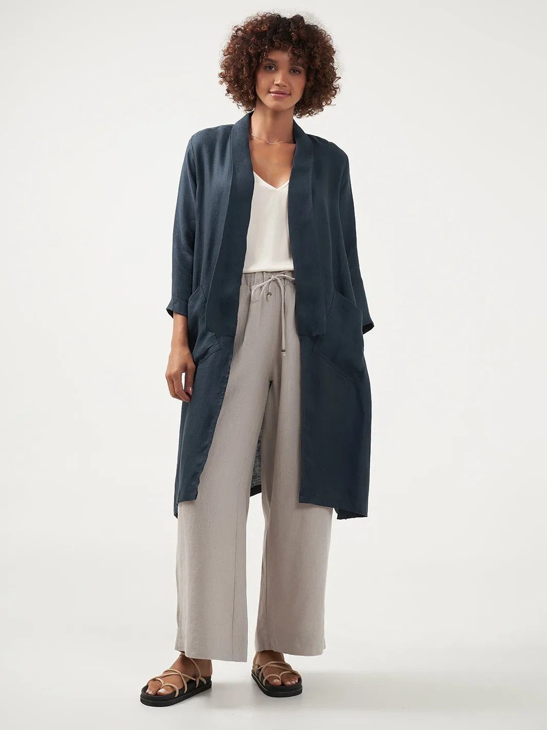Nova Longline Linen Coat Charcoal