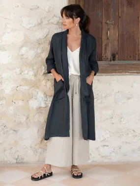 Nova Longline Linen Coat Charcoal