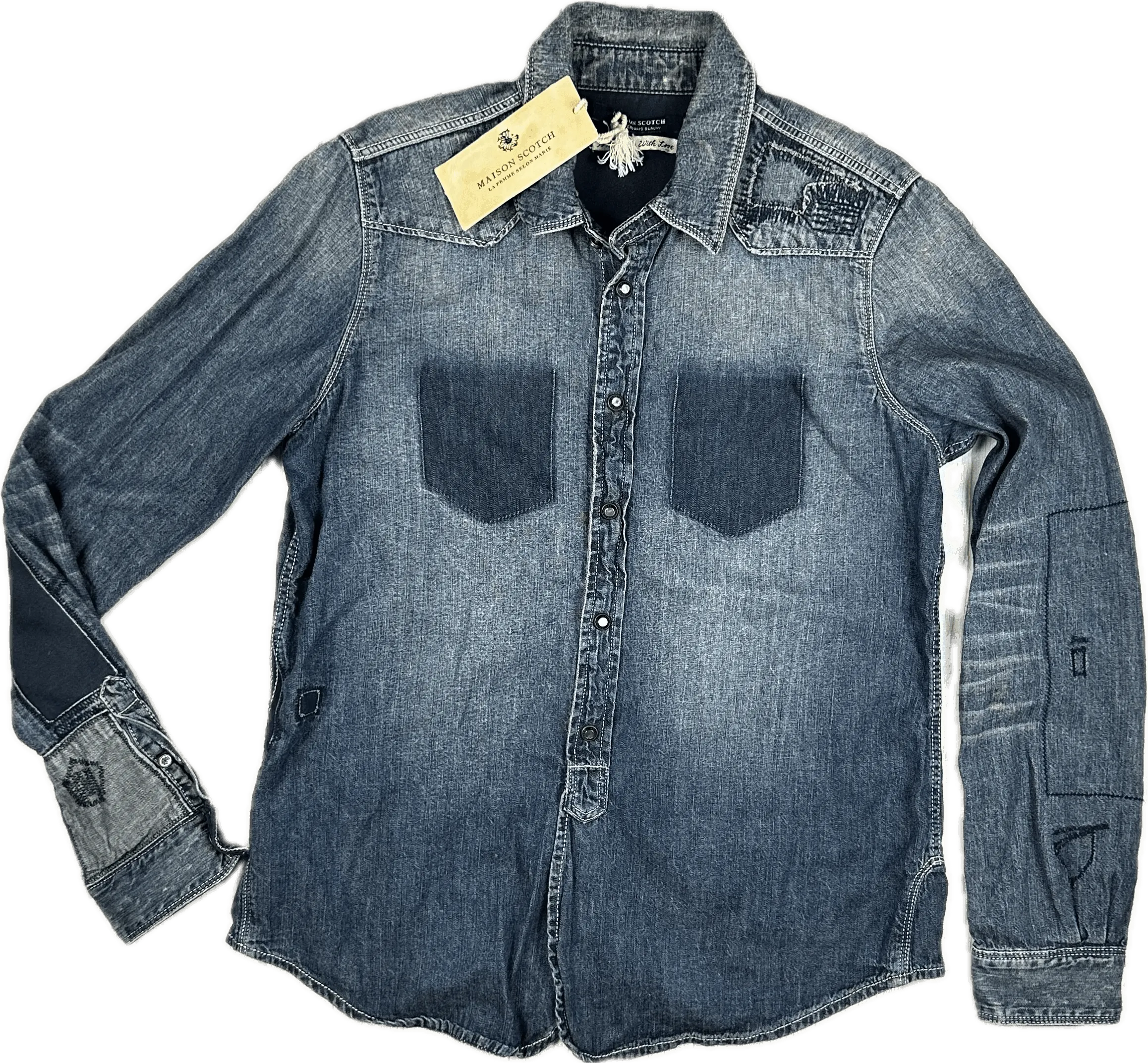 NWT- Maison Scotch Ladies Distressed Denim Shirt - Size S