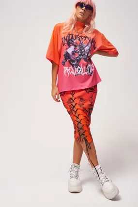 Ombre Tribal Print Lace Up Midi Skirt